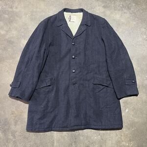 Vintage 50s 60s Penney's Sports Black Plaid Wool Overcoat